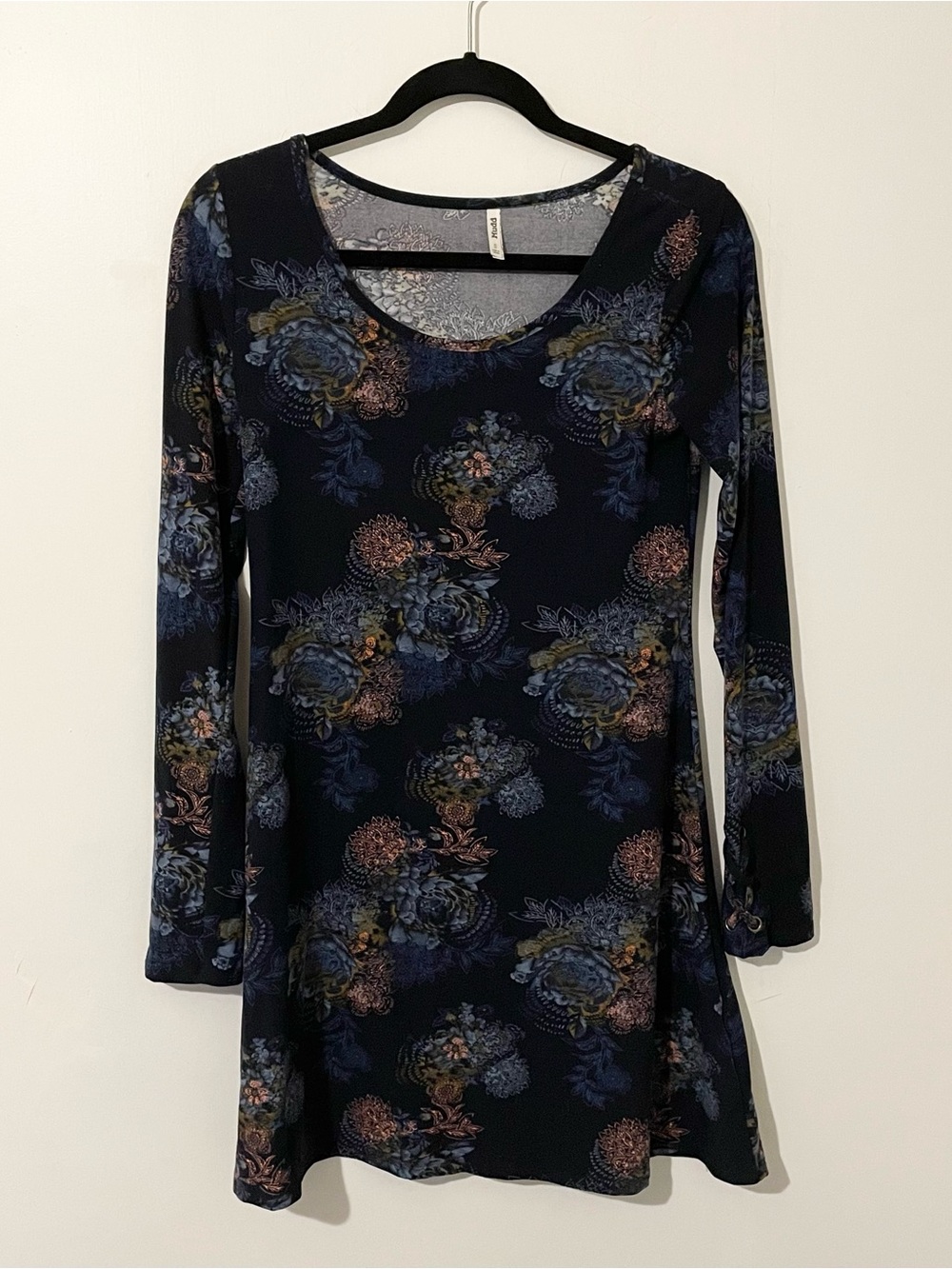 Mudd Navy Blue Dark Floral Flower Print Long Sleeve Mini Dress Size Small